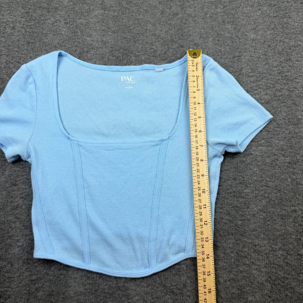 PacSun PacCares Crop‎ Top Womens Small Blue Ribbed Corset Square Neck Short - Picture 3 of 6